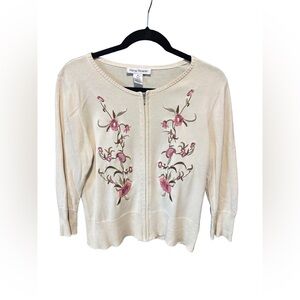 Rena Rowan Silk Blend Cardigan with Pink Floral Design
